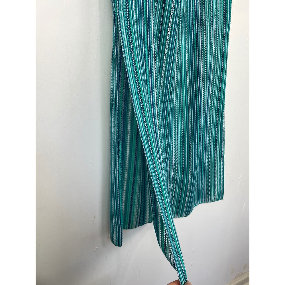 Time & Tru Teal Blue Striped Crochet Open Knit Swim Cover-Up Pants Medium 8-10 - Picture 4 of 5